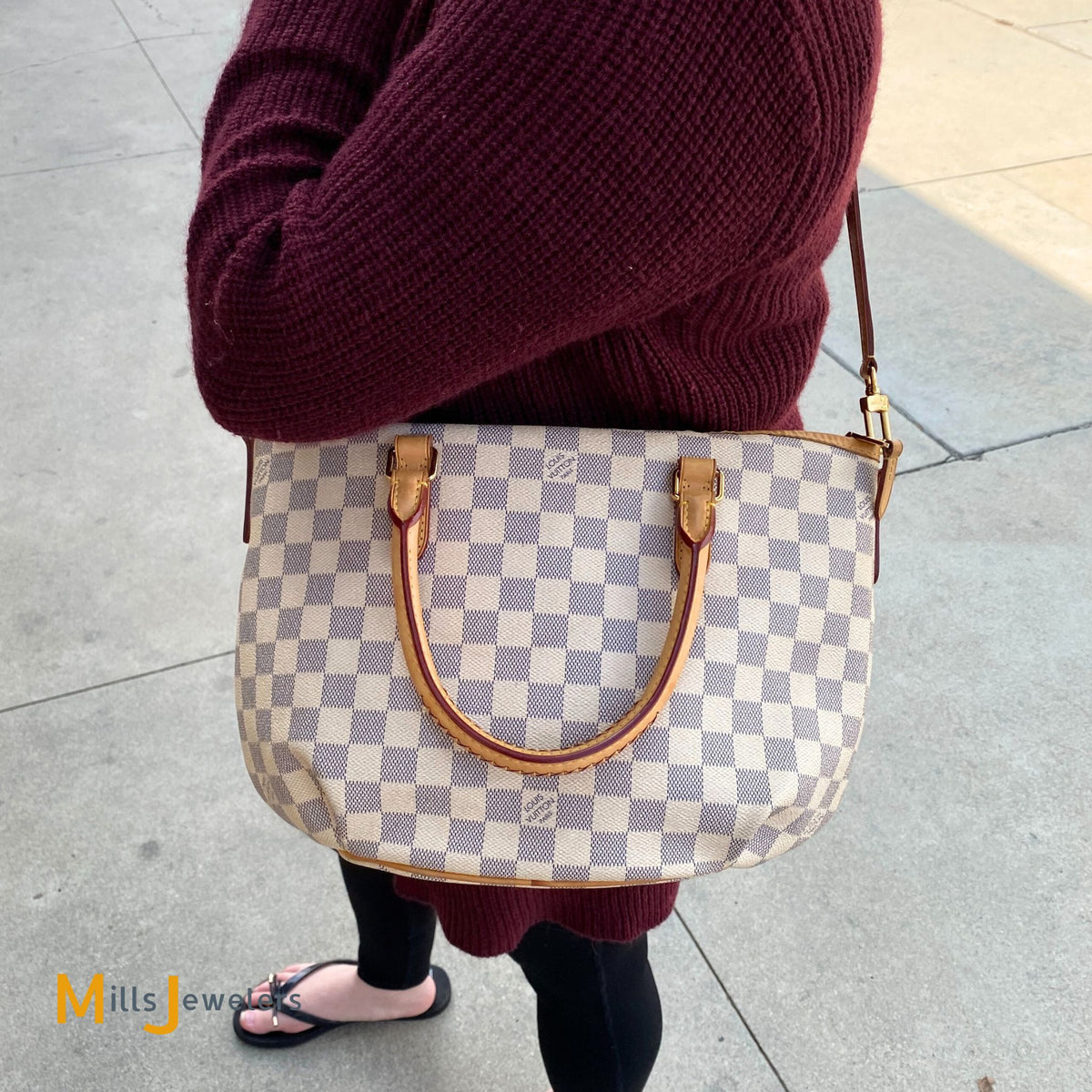 Louis Vuitton shoulder bag beige checkerboard cowhide leather