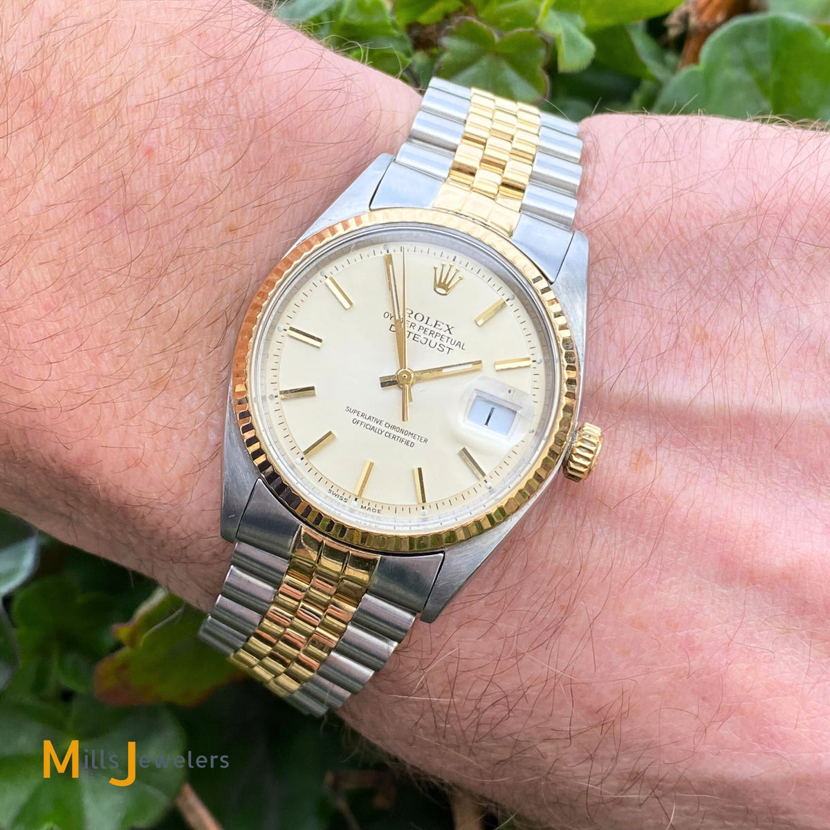 Vintage Rolex Datejust 1601 36mm Steel 14K Yellow Gold Champagne Dia Mills Jewelers Loan