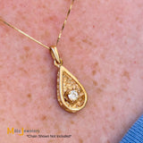 14K Yellow Gold 0.13ct Round Brilliant Diamond Solitaire Pear Shape Slide Pendant