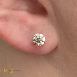 14K Yellow Gold 0.55ct Single Round Brilliant Diamond Solitaire Stud Earring