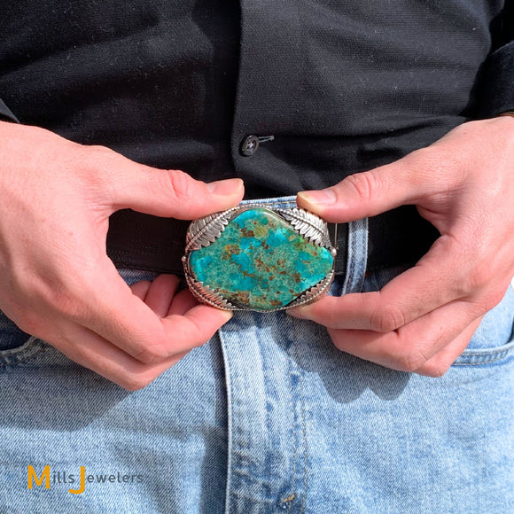 Signed MB Sterling Silver 925 Large Turquoise Belt Buckle