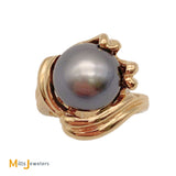 14K Yellow Gold Black South Sea Tahitian Pearl Cocktail Ring Size 5.25