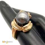 14K Yellow Gold Black South Sea Tahitian Pearl Cocktail Ring Size 5.25