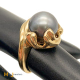 14K Yellow Gold Black South Sea Tahitian Pearl Cocktail Ring Size 5.25