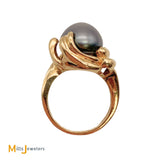 14K Yellow Gold Black South Sea Tahitian Pearl Cocktail Ring Size 5.25