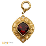 18K Yellow Gold Oval Garnet 0.12ct Diamond Dangle Pendant