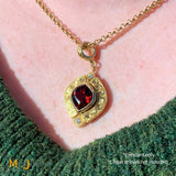 18K Yellow Gold Oval Garnet 0.12ct Diamond Dangle Pendant