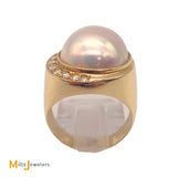 Signed 'W' 14K Yellow Gold Mabe White Pearl .22ct Diamond Ring Size 5.25