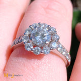 18K White Gold 1.6ctw VS1 Diamond Halo Engagement Ring Size 5.75