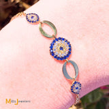 14K Yellow Gold 0.445ctw Blue Sapphire Cubic Zirconia Evil Eye Bracelet