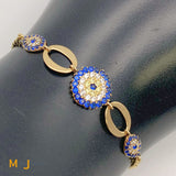 14K Yellow Gold 0.445ctw Blue Sapphire Cubic Zirconia Evil Eye Bracelet