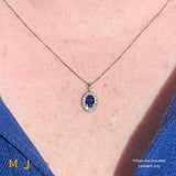 14K White Gold .5ct Blue Sapphire .18ctw Diamond Slide Pendant