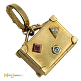 14K Yellow Gold Diamond Ruby Sapphire Suitcase Enhancer Pendant