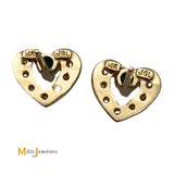 14K Yellow Gold 0.12cts Emerald 0.08cts Diamond Stud Heart Earrings