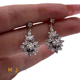 Vintage 14K White Gold 0.68ctw Diamond Cluster Flower Dangle Earrings