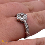 14K White Gold 0.42ctw Round Brilliant Natural Diamond Flower Ring Size 7.25