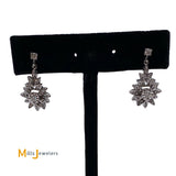 Vintage 14K White Gold 0.68ctw Diamond Cluster Flower Dangle Earrings