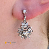 Vintage 14K White Gold 0.68ctw Diamond Cluster Flower Dangle Earrings