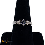 14K White Gold 0.28ct Blue Sapphire 0.18cts Diamond Band Ring Size 6.75