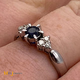 14K White Gold 0.28ct Blue Sapphire 0.18cts Diamond Band Ring Size 6.75