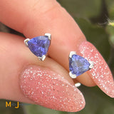 14K White Gold 0.88ctw Trilliant Cut Tanzanite Stud Earrings