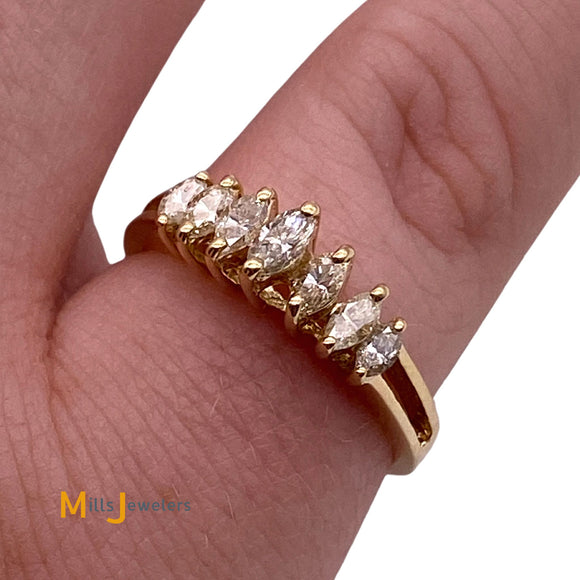 14K Yellow Gold 7-Stone 0.25ctw Natural Marquise Diamond Ring Size 5.75