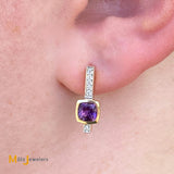 14K Yellow Gold 0.92cts Amethyst 0.06cts Diamond Drop Stud Earrings