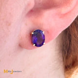 14K Yellow Gold 2.86ctw Oval Cut Amethyst Stud Earrings