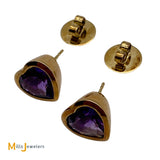 14K Yellow Gold 4ctw Heart Cut Amethyst Solitaire Earrings