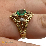 14K Yellow Gold 0.69ct Emerald 0.16cts Diamond Cocktail Ring Size Size 6