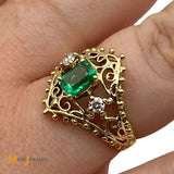 14K Yellow Gold 0.69ct Emerald 0.16cts Diamond Cocktail Ring Size Size 6