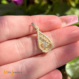 14K Yellow Gold 0.13ct Round Brilliant Diamond Solitaire Pear Shape Slide Pendant