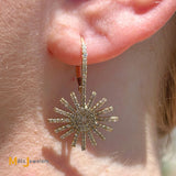 14K Yellow Gold Round Single Cut Diamond 1.52ctw Starburst Drop Earrings