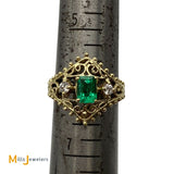 14K Yellow Gold 0.69ct Emerald 0.16cts Diamond Cocktail Ring Size Size 6