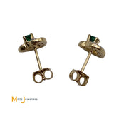 14K Yellow Gold 0.12cts Emerald 0.08cts Diamond Stud Heart Earrings