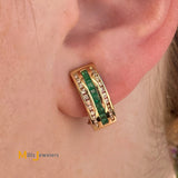 14K Yellow Gold 0.36cts Emerald 0.22cts Diamond Omega Back Earrings