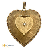 Vintage 14k Yellow Gold Diamond Large Heart Locket Pendant