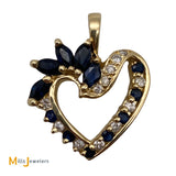 14K Yellow Gold 1.17cts Blue Sapphire 0.15cts Diamond Heart Slide Pendant