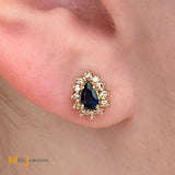 14K Yellow Gold 0.50cts Blue Sapphire 0.24cts Diamond Stud Earrings