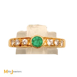 18K Yellow Gold Emerald 0.145ctw Diamond 0.09ctw Band Ring Size 6.25