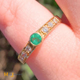 18K Yellow Gold Emerald 0.145ctw Diamond 0.09ctw Band Ring Size 6.25