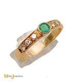 18K Yellow Gold Emerald 0.145ctw Diamond 0.09ctw Band Ring Size 6.25