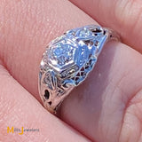 18K White Gold Filigree 0.27ctw Diamond Ring Size 6.5