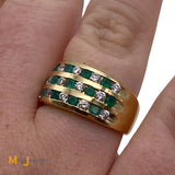 18K Yellow Gold 0.56cts Diamond 0.52cts Emerald Wide Band Ring Size 7.25