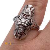 Vintage 18K White Gold Filigree Deco 0.29ctw Natural Diamond Ring Size 4.75