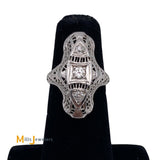 Vintage 18K White Gold Filigree Deco 0.29ctw Natural Diamond Ring Size 4.75