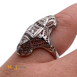 Vintage 18K White Gold Filigree Deco 0.29ctw Natural Diamond Ring Size 4.75