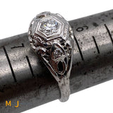 18K White Gold Filigree 0.27ctw Diamond Ring Size 6.5