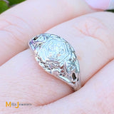 18K White Gold Filigree 0.27ctw Diamond Ring Size 6.5