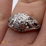 18K White Gold Filigree 0.27ctw Diamond Ring Size 6.5